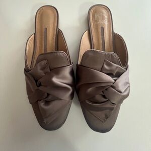 New Directions Brown Satin Slip-On Mules